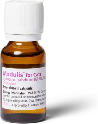 Show full view: Modulis for Cats (cyclosporine oral solution) USP MODIFIED, 100mg/mL, 15mL slide 3 of 5