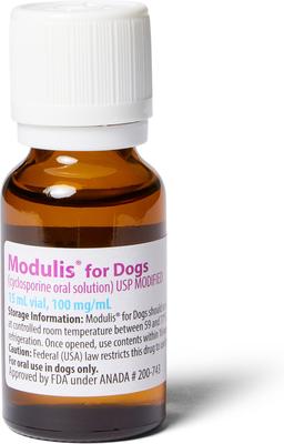 Show full view: Modulis for Dogs (cyclosporine oral solution) USP MODIFIED 100mg/mL 15mL slide 4 of 6