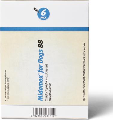Show full view: Midamox Topical Solution for Dogs, 55.1-88 lbs, (Blue Box), 6 Doses (6-mos. supply) slide 4 of 6