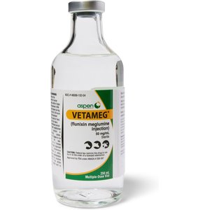 Vetameg (flunixin meglumine) Injectable for Horses & Livestock, 50mg/mL, 250-mL vial