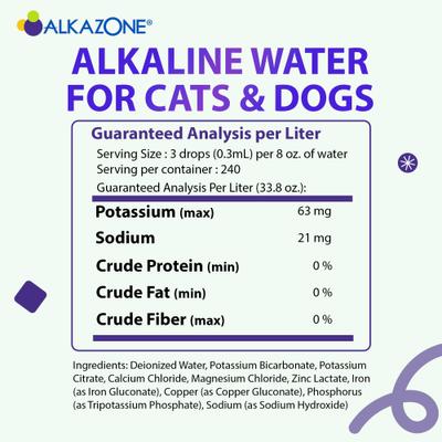 Show full view: Alkazone Alkaline Water Drops Supplement for Dogs & Cats, 1.25-fl oz bottle slide 8 of 8