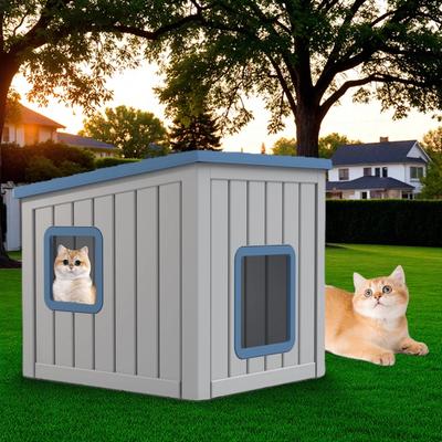 Show full view: Bencmate Slanted Roof Two Entry Doors Indoor & Outdoor Cat House, Blue slide 5 of 5