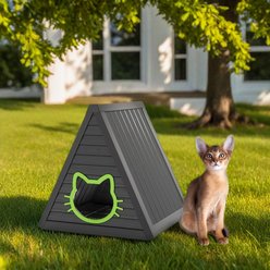 Bencmate Triangular Weatherproof Indoor & Outdoor Cat House with Escape Door, Black