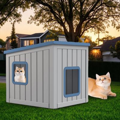 Show full view: Bencmate Slanted Roof Two Entry Doors Indoor & Outdoor Cat House, Blue slide 4 of 5