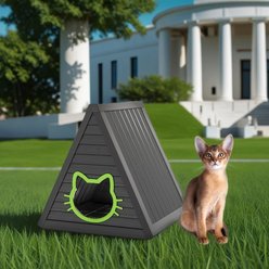 Bencmate Triangular Weatherproof Indoor & Outdoor Cat House with Escape Door, Black slide 2 of 5