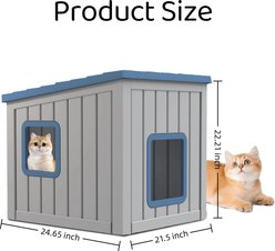 Bencmate Slanted Roof Two Entry Doors Indoor & Outdoor Cat House, Blue slide 2 of 5