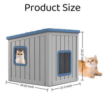 Show full view: Bencmate Slanted Roof Two Entry Doors Indoor & Outdoor Cat House, Blue slide 2 of 5