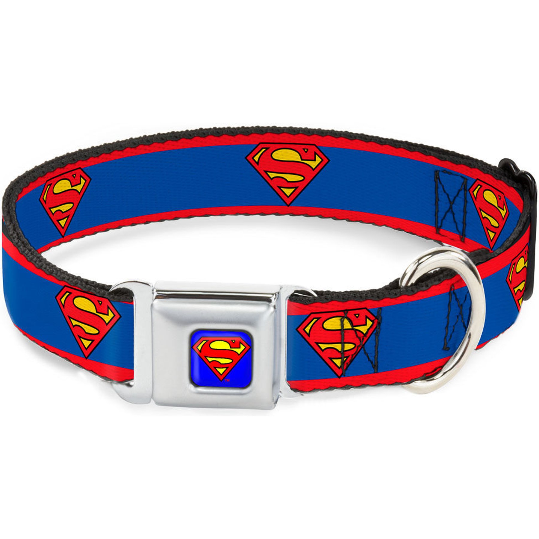 Buckle-Down DC Comics Superman Shield Stripe Dog Collar, Small: 13 to 17-in neck, 1.5-in wide