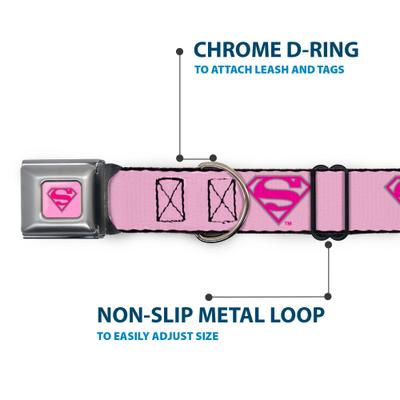 Show full view: Buckle-Down DC Comics Superman Shield Dog Collar, Pink, Large: 15 to 24-in neck, 1-in wide slide 5 of 8