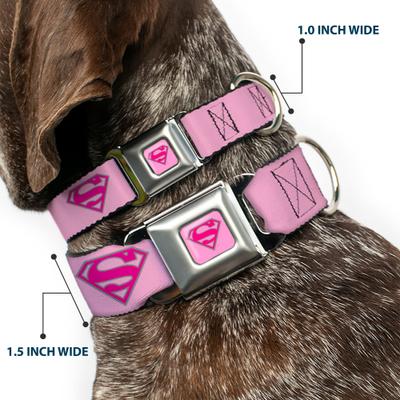 Show full view: Buckle-Down DC Comics Superman Shield Dog Collar, Pink, Large: 15 to 24-in neck, 1-in wide slide 2 of 8