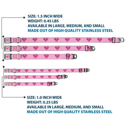 Show full view: Buckle-Down DC Comics Superman Shield Dog Collar, Pink, Large: 15 to 24-in neck, 1-in wide slide 3 of 8