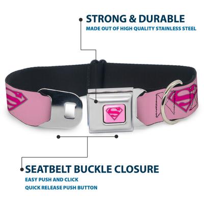 Show full view: Buckle-Down DC Comics Superman Shield Dog Collar, Pink, Large: 15 to 24-in neck, 1-in wide slide 4 of 8