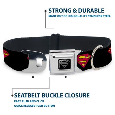 Show full view: Buckle-Down DC Comics Superman Shield Dog Collar, Black, Small: 13 to 17-in neck, 1.5-in wide slide 4 of 8