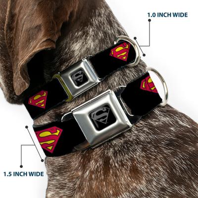 Show full view: Buckle-Down DC Comics Superman Shield Dog Collar, Black, Small: 13 to 17-in neck, 1.5-in wide slide 2 of 8