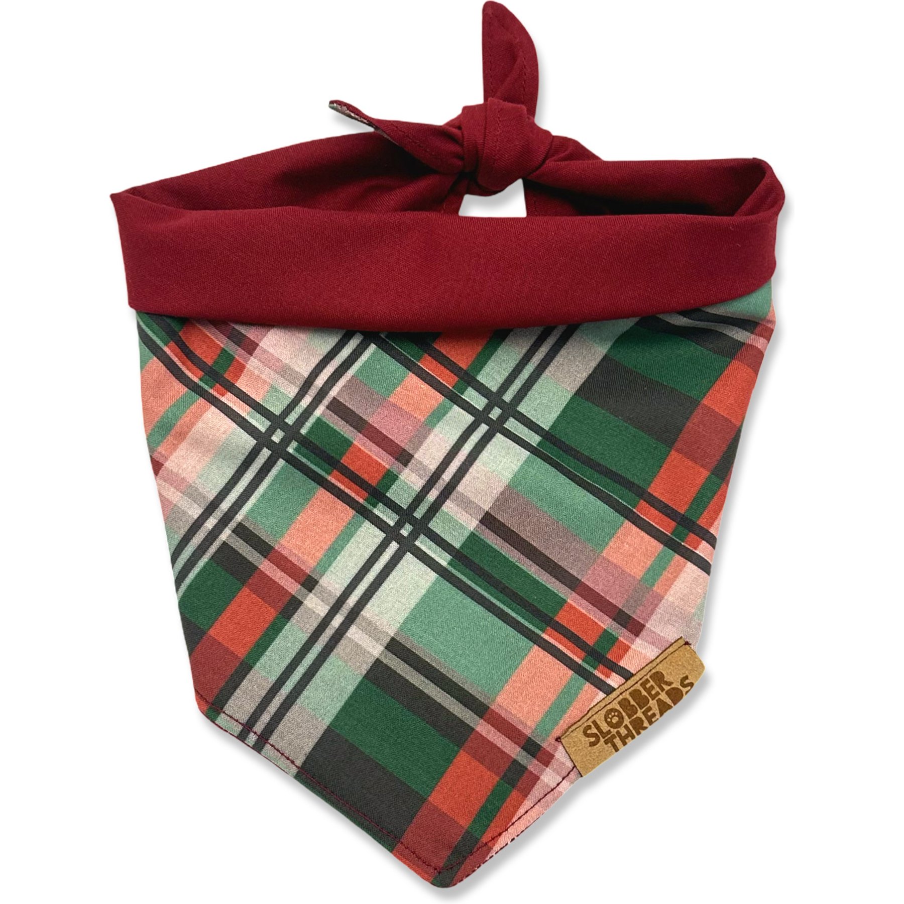 Slobber Threads Christmas Holly Jolly Plaid Dog Bandana, Medium