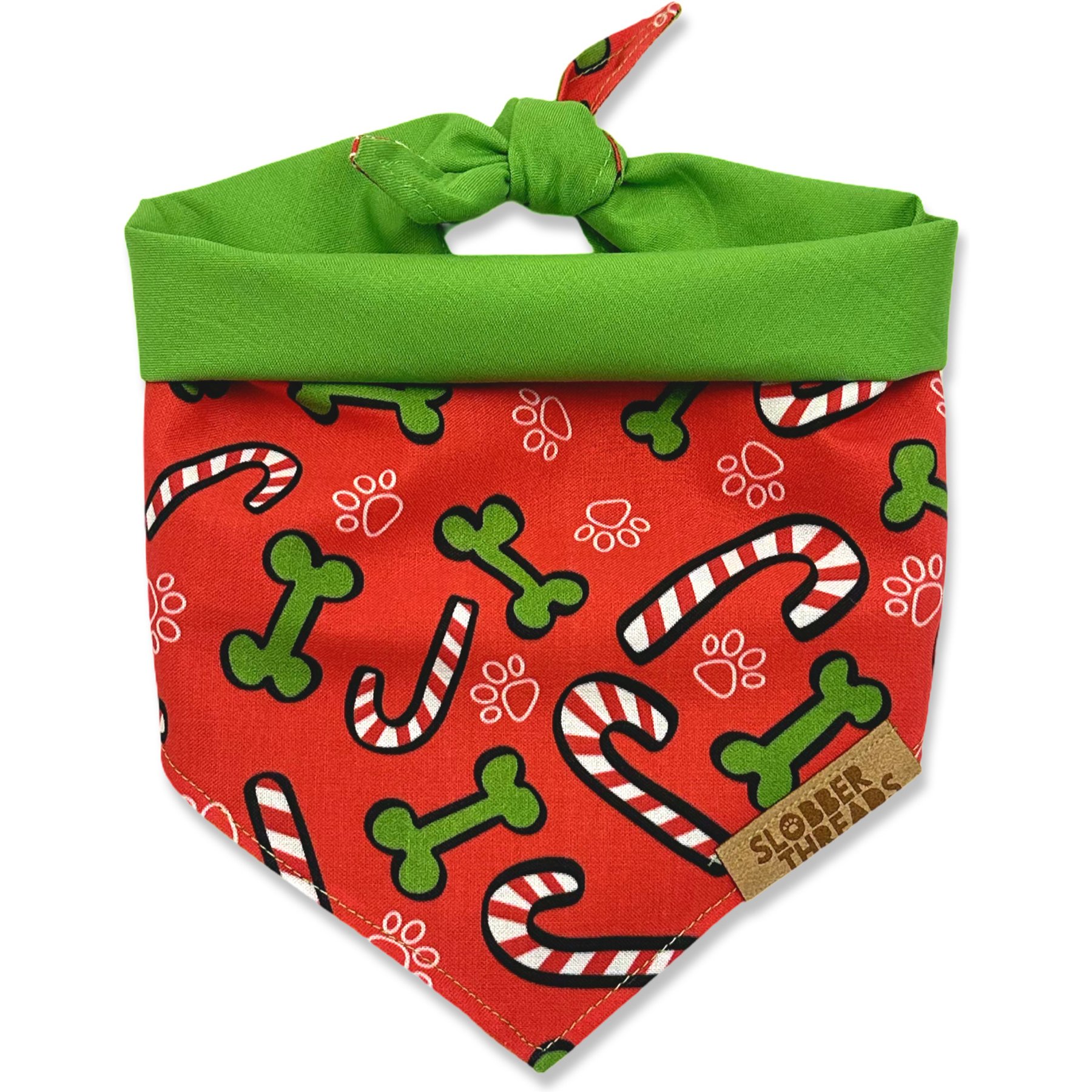 Slobber Threads Christmas Candy Canes Dog Bandana, Medium