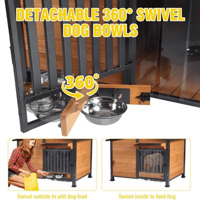 Show full view: Aivituvin Insulated Metal Frame Wooden Outdoor Heated Dog House, Brown, Medium slide 6 of 8