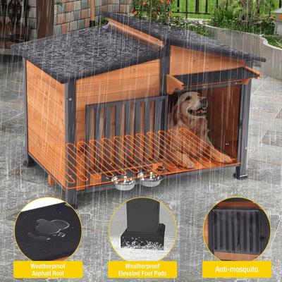 Show full view: Aivituvin Insulated Metal Frame Wooden Outdoor Heated Dog House, Brown, Medium slide 7 of 8