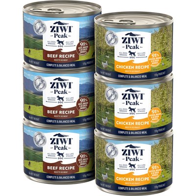 ZIWI ZIWI Peak Variety Pack Adult Grain-Free Beef, Chicken Pate Canned Dog Food, 6-oz can, case of 6