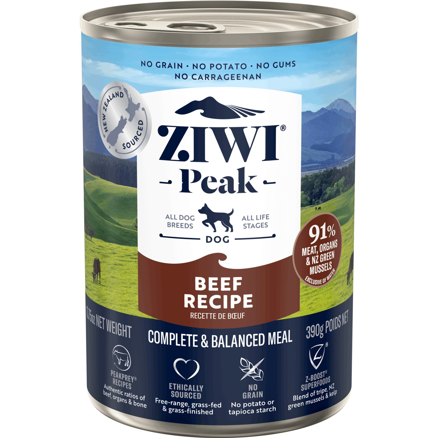 ZIWI Peak Beef Recipe Canned Dog Food, 13.75-oz can, case of 12