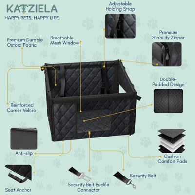 Show full view: Katziela Quilted Comfort Waterproof Heavy Duty Double Dog Car Seat Cover, Black slide 3 of 11