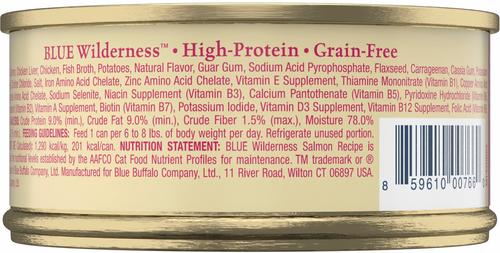 Show full view: Blue Buffalo Wilderness Salmon Grain-Free Canned Cat Food, 5.5-oz, case of 24 slide 3 of 12