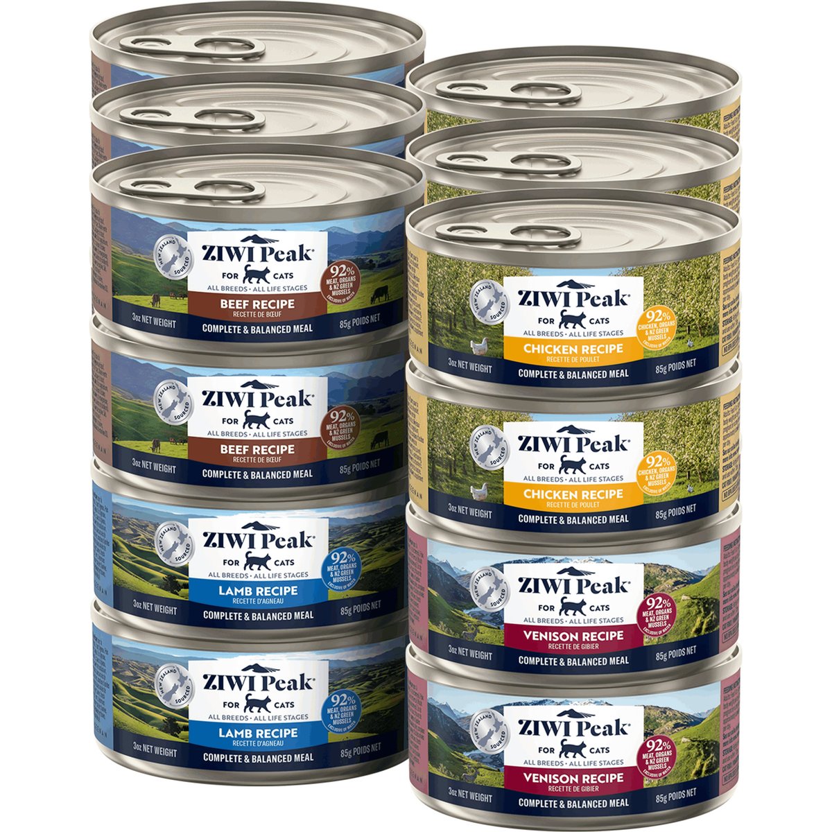 ZIWI Peak Variety Pack Beef, Chicken, Lamb, Venison Pate Wet Cat Food, 3-oz can, case of 24