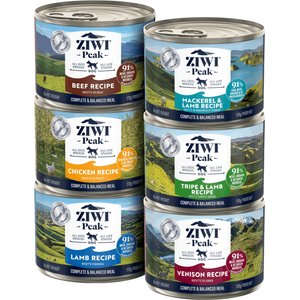 ZIWI Peak Variety Pack Adult Grain-Free Beef, Chicken, Lamb, Mackerel & Lamb, Tripe & Lamb, Venison Pate Canned Dog Food, 6-oz can, case of 6