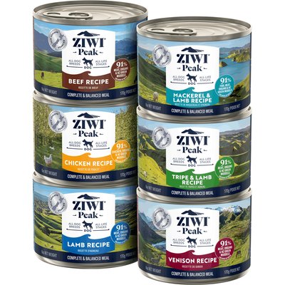 ZIWI ZIWI Peak Variety Pack Adult Grain-Free Beef, Chicken, Lamb, Mackerel & Lamb, Tripe & Lamb, Venison Pate Canned Dog Food, 6-oz can, case of 6