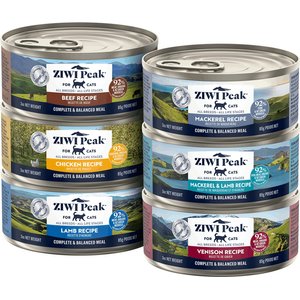 ZIWI Peak Beef, Chicken, Lamb, Mackerel & Lamb, Mackerel, Venison Variety Pack Grain-Free Canned Cat Food, 3-oz can, case of 6