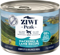 ZIWI Peak Mackerel & Lamb Recipe Canned Dog Food, 6-oz can, case of 12