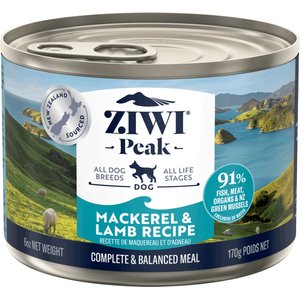 ZIWI Peak Mackerel & Lamb Recipe Canned Dog Food, 6-oz can, case of 12