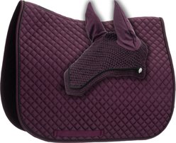 Equinavia Voss Dressage Horse Saddle Pad & Bonnet Set, Plum Wine/Black, Horse