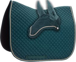 Equinavia Voss Dressage Horse Saddle Pad & Bonnet Set, Deep Green/Vanilla Cream, Horse