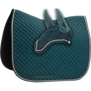 Equinavia Voss Dressage Horse Saddle Pad & Bonnet Set, Deep Green/Vanilla Cream, Horse