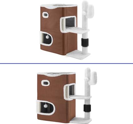 Show full view: Yitahome 2-Tier Indoor 7.68-in Fleece Cat Cube Condo House with Scratch Pad, Cactus Brown slide 7 of 9