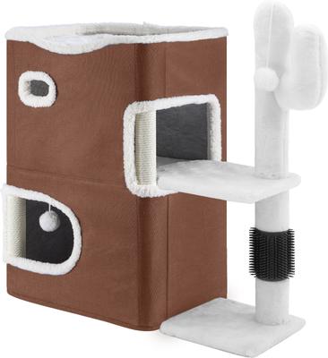 Show full view: Yitahome 2-Tier Indoor 7.68-in Fleece Cat Cube Condo House with Scratch Pad, Cactus Brown slide 6 of 9