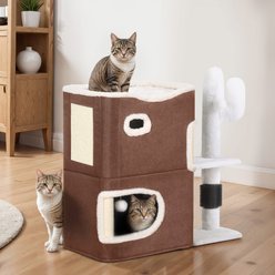 Yitahome 2-Tier Indoor 7.68-in Fleece Cat Cube Condo House with Scratch Pad, Cactus Brown