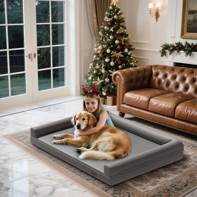 Show full view: BingoPaw Microfiber Leather Sofa Dog Bed, Grey, XX-Large slide 6 of 11