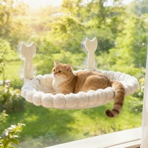 Yafylly Hammock Soft & Comfortable Seat Bed Cat Window Perch with Washable Cover, White, Medium
