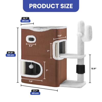 Show full view: Yitahome 2-Tier Indoor 7.68-in Fleece Cat Cube Condo House with Scratch Pad, Cactus Brown slide 2 of 9