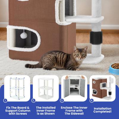 Show full view: Yitahome 2-Tier Indoor 7.68-in Fleece Cat Cube Condo House with Scratch Pad, Cactus Brown slide 4 of 9