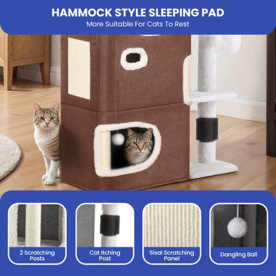 Show full view: Yitahome 2-Tier Indoor 7.68-in Fleece Cat Cube Condo House with Scratch Pad, Cactus Brown slide 3 of 9