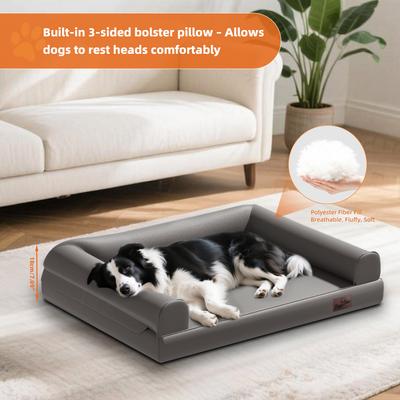 Show full view: BingoPaw Microfiber Leather Sofa Dog Bed, Grey, XX-Large slide 10 of 11
