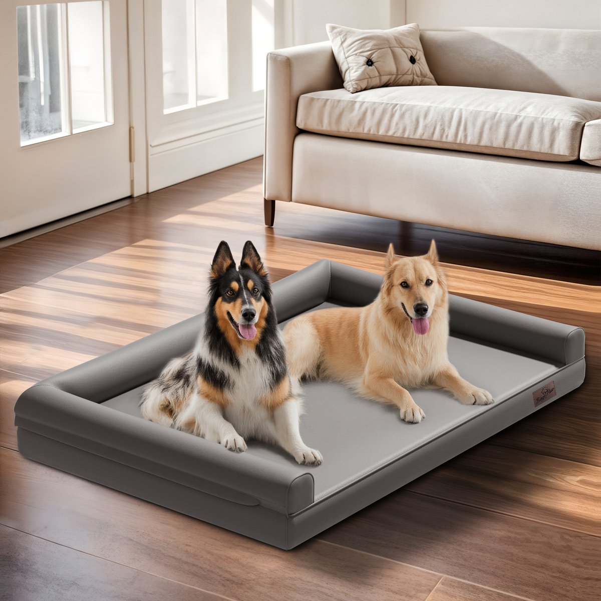 BingoPaw Microfiber Leather Sofa Dog Bed, Grey, XX-Large