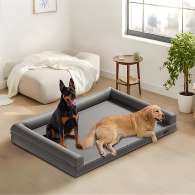 Show full view: BingoPaw Microfiber Leather Sofa Dog Bed, Grey, XX-Large slide 4 of 11