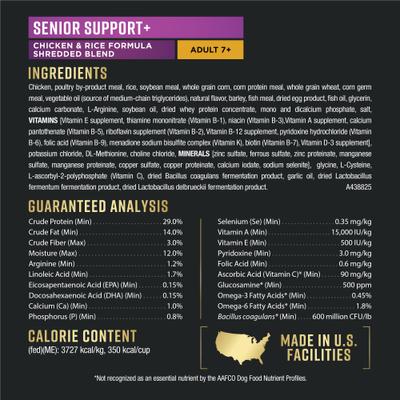 Show full view: Purina Pro Plan AdvantEDGE Senior Support Plus Shredded Blend Chicken & Rice Formula Dry Dog Food, 12-lb. bag slide 7 of 9