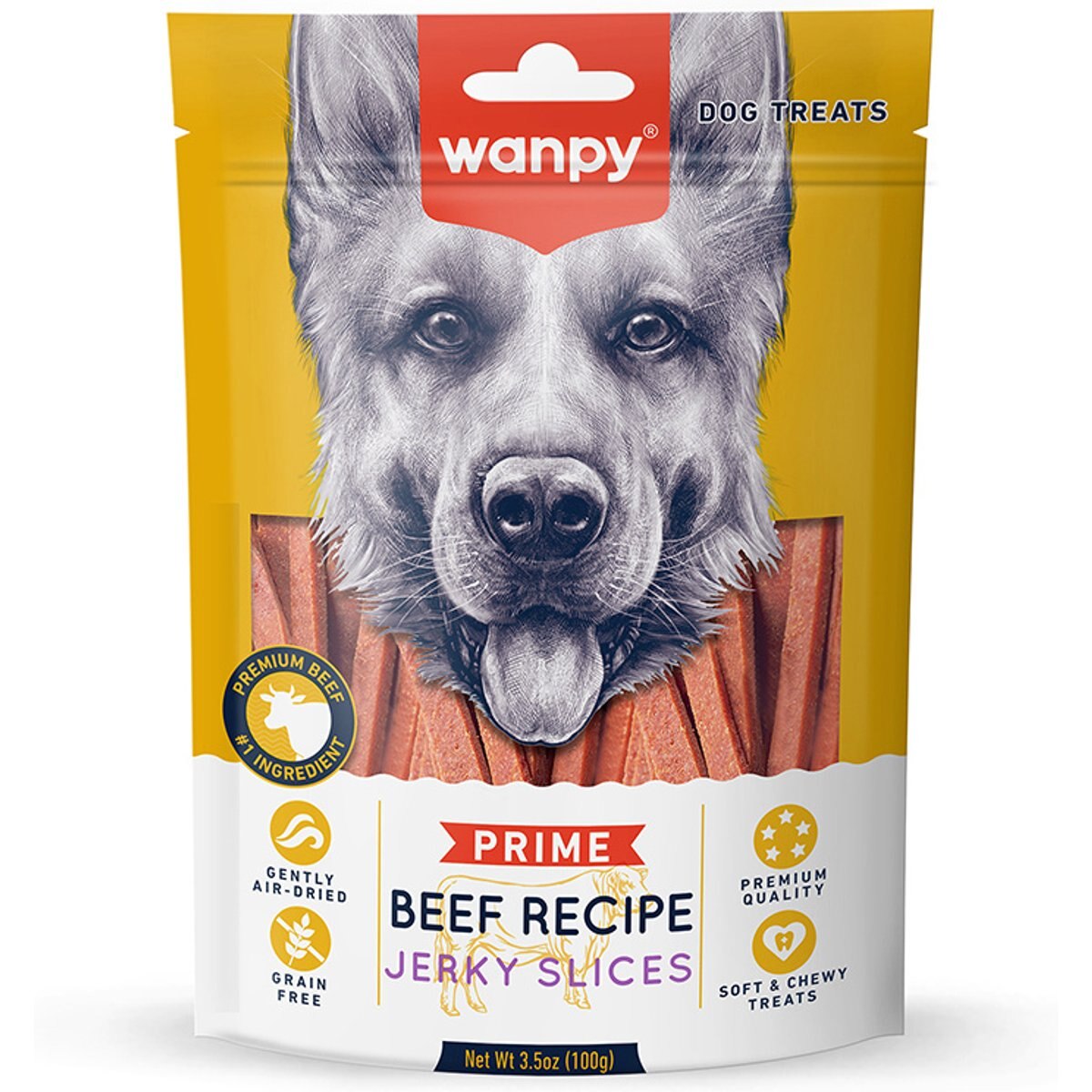 Wanpy All Natural Air-Dried Beef Recipe Jerky Slices High Protein Soft & Chewy Dog Treats, 3.5-oz bag