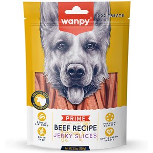 Wanpy Prime All Natural Air-Dried Beef Recipe Jerky Slices High Protein Soft & Chewy Dog Treats, 3.5-oz bag