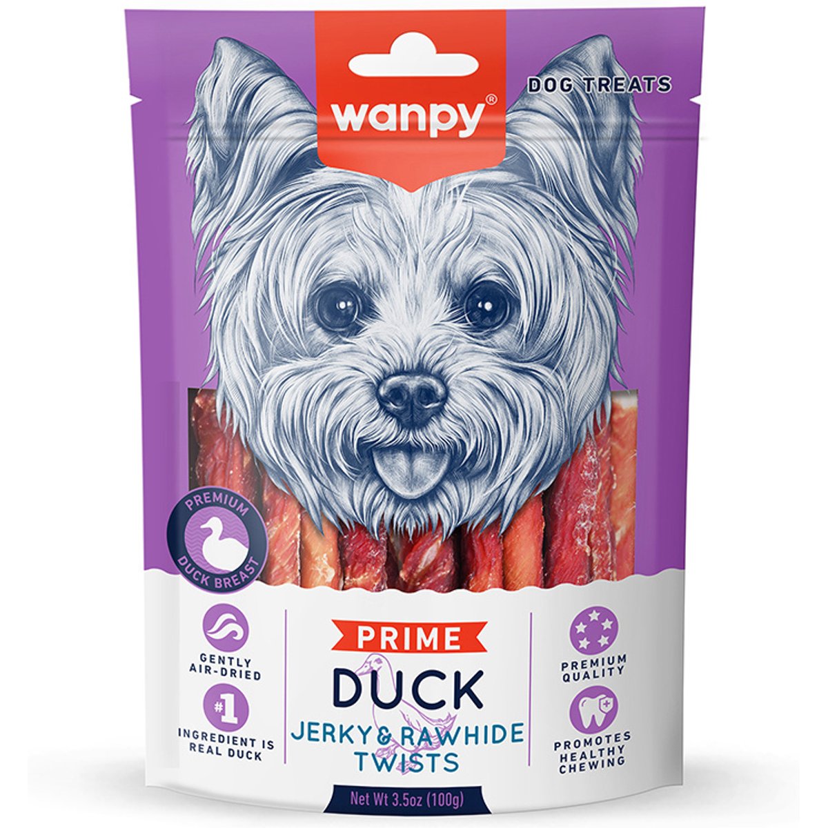 Wanpy All Natural Air-Dried Duck Jerky & Rawhide Twists Dog Treats, 3.5-oz bag